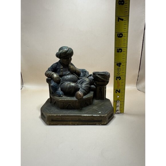 Antique 1880s Cast Iron Orientalist Inkwell Seated Man Turban Desk Figure! - Picture 9 of 9